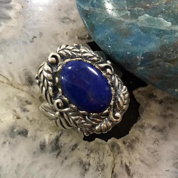 Carolyn Pollack Sterling Silver Oval Lapis Decorated Ring For Women - Picture 1 of 10